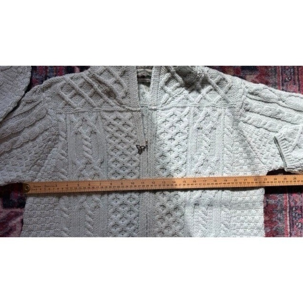 Aran Crafts Ireland Merino Wool Hooded Zip Cardigan Mint Green Sage Large NEW - Picture 6 of 9